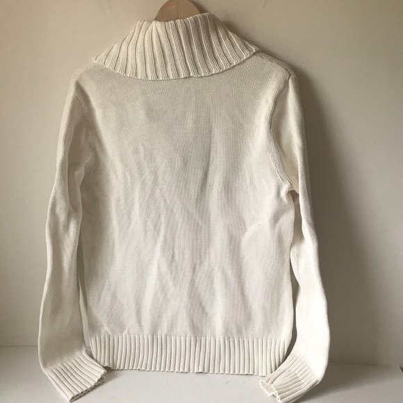 Lauren Ralph Lauren cream pullover sweater oversize toggle collar nautical sz L - Picture 2 of 8